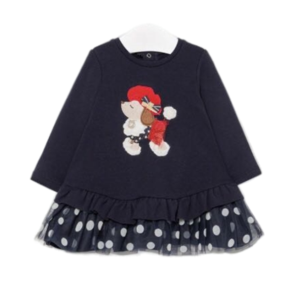 Mayoral Grey & Navy Puppy Tulle Hem Casual Dress